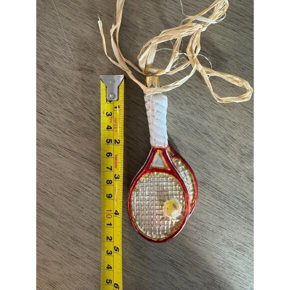 Glass Tennis Racket Christmas Ornament –‎ Red & White with Ball Detail - Picture 3 of 3